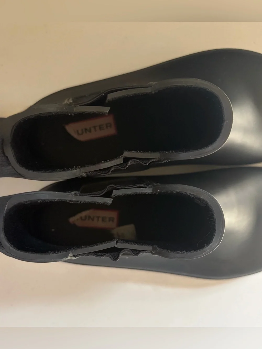 Hunter Black Short Chelsea Rain Boots with Red Logo